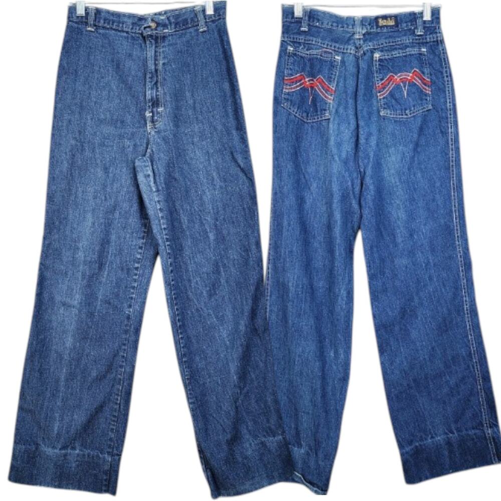 Vintage 70s–80s Touché Jeans Women’s SZ 11 High Rise Wide Leg Denim Embroidered